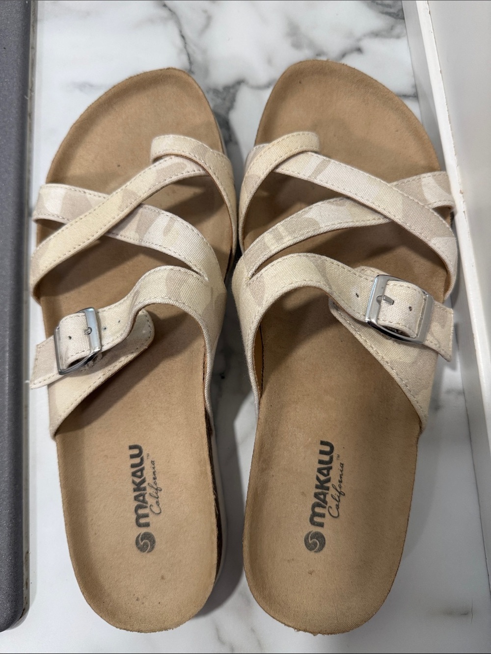 Makalu California Cream Strappy Comfort Sandals Women Size 8.5